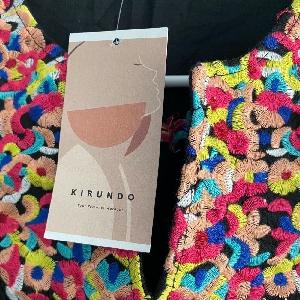 Women's Mini Dress Casual V Neck Floral Embroidery Ruffle Sleeveless KIRUNDO XL - Picture 10 of 10